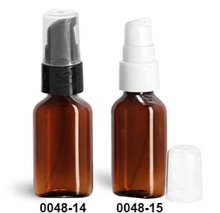 Plastic Bottles, Amber PET Oval Bottles w/ Treatment Pumps