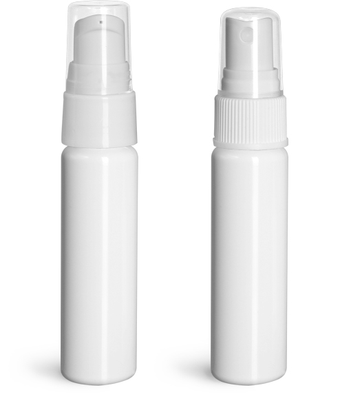 White PET Slim Line Cylinder Bottles w/ Pumps