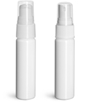 Plastic Bottles, White PET Slim Line Cylinders w/ Pumps or Sprayers