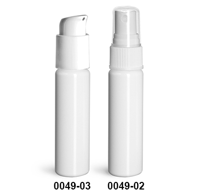 Plastic Bottles, White PET Slim Line Cylinder Bottles w/ Pumps Or Sprayers