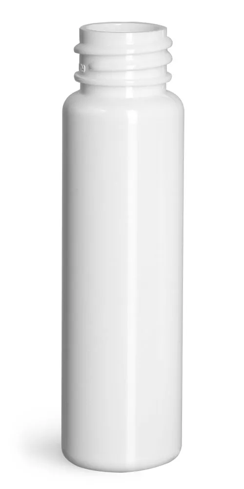 1 oz Plastic Bottles, White PET Slim Line Cylinders (Bulk), Caps NOT Included