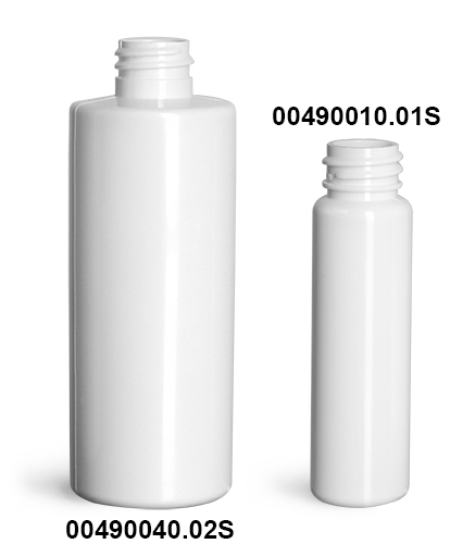 Plastic Bottles, White PET Slim Line Cylinders (Bulk), Caps NOT Included