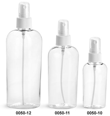 Plastic Bottles, Clear PET Cosmo Ovals with White Fine Mist Sprayers