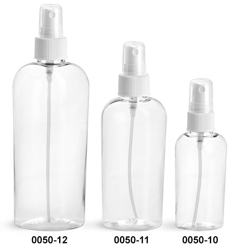 Plastic Bottles, Clear PET Cosmo Ovals with White Fine Mist Sprayers