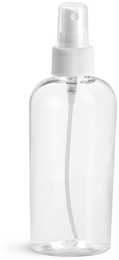 PET Plastic Bottles, Clear Cosmo Ovals w/ White Fine Mist Sprayers