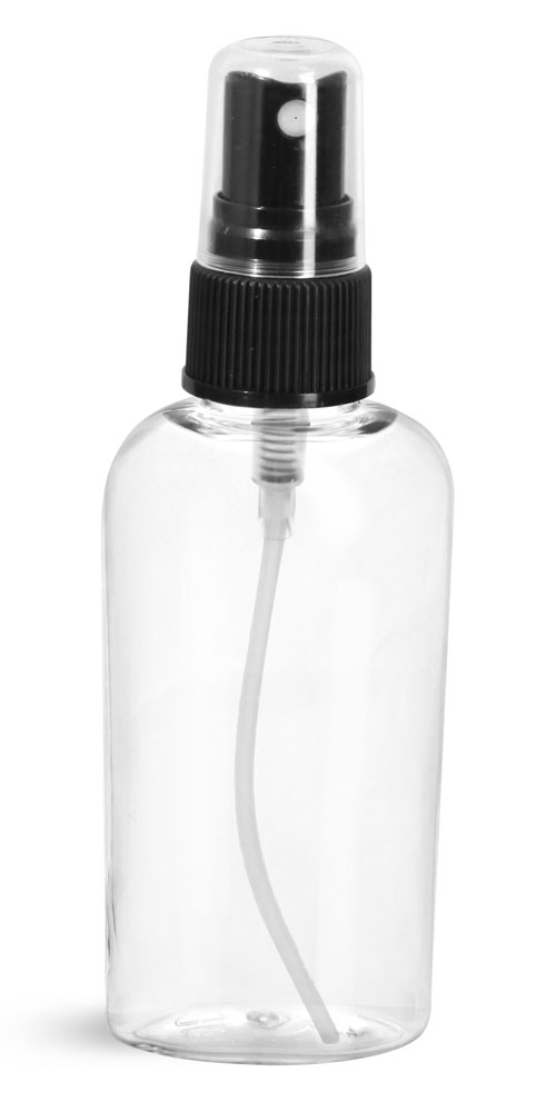 2 oz Clear PET Cosmo Ovals w/ Black Fine Mist Sprayers