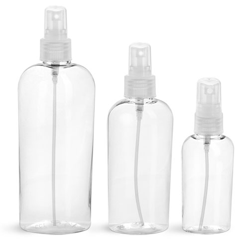 Clear PET Cosmo Oval Bottles w/ Natural Fine Mist Sprayers