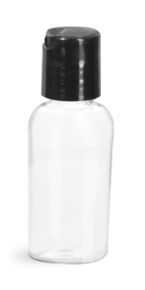 1 oz Clear PET Cosmo Ovals w/ Black Disc Top Caps