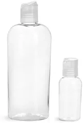 PET Clear Cosmo Oval Bottles w/ Natural Disc Top Caps