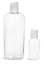 PET  Clear Cosmo Oval Bottles w/ Natural Disc Top Caps