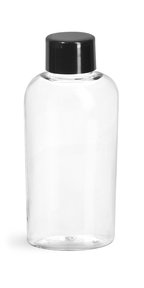 2 oz Clear PET Cosmo Ovals w/ Black Smooth Caps