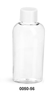 Plastic Bottles, Clear PET Cosmo Ovals w/ White Smooth Lined Caps
