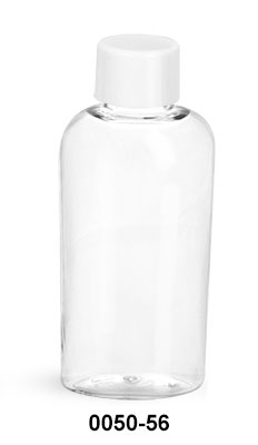 Plastic Bottles, Clear PET Cosmo Ovals w/ White Smooth Lined Caps