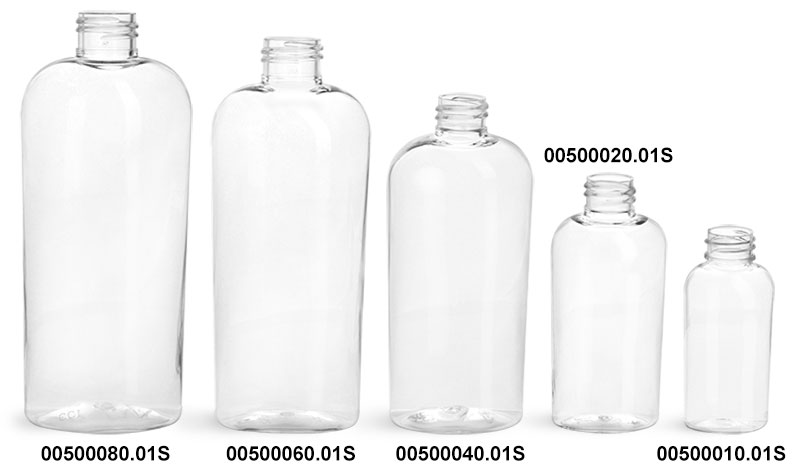 Plastic Bottles, Clear PET Cosmo Oval Bottles (Bulk), Caps Not Included