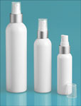 PET Plastic Bottles, White Cosmo Round Bottles w/ Silver/White Brushed Aluminum Sprayers