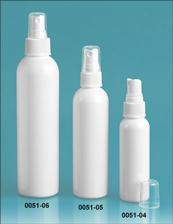 Plastic Bottles, White PET Cosmo Round Bottles w/ White Sprayers