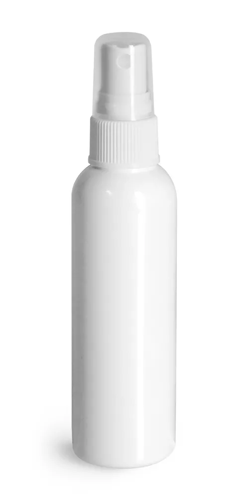 2 oz White PET Cosmo Round Bottles w/ White Sprayers