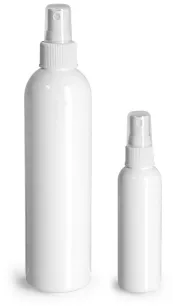 White PET Cosmo Round Bottles w/ White Sprayers