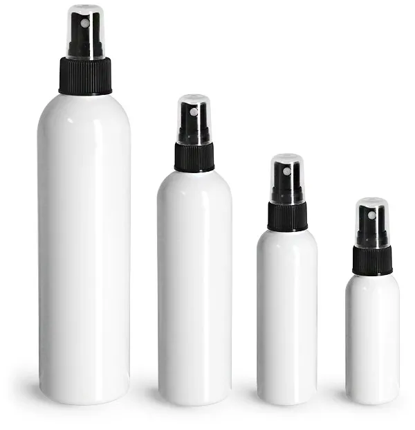 PET  White Cosmo Round Bottles w/ Black Sprayers