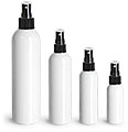 PET Plastic Bottles, White Cosmo Round Bottles w/ Black Sprayers