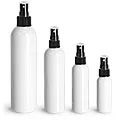 PET Plastic Bottles, White Cosmo Round Bottles w/ Black Sprayers