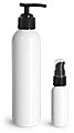 White PET Cosmo Round Bottles w/ Black Treatment Pumps