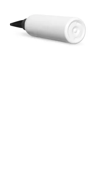 PET Plastic Bottles, White Cosmo Round Bottles w/ Black Pumps