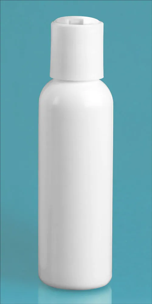 2 oz White PET Cosmo Round Bottles w/ White Disc Top Caps