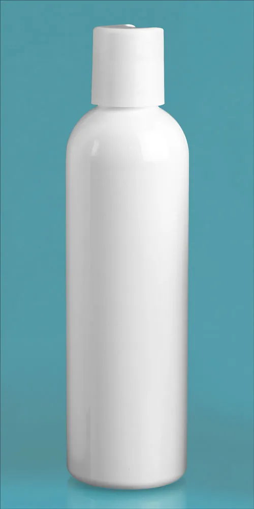 4 oz White PET Cosmo Round Bottles w/ White Disc Top Caps