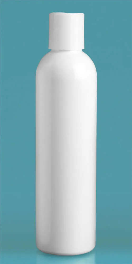 8 oz White PET Cosmo Round Bottles w/ White Disc Top Caps