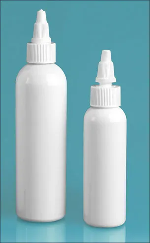 PET  White Cosmo Round Bottles w/ White Twist Top Caps