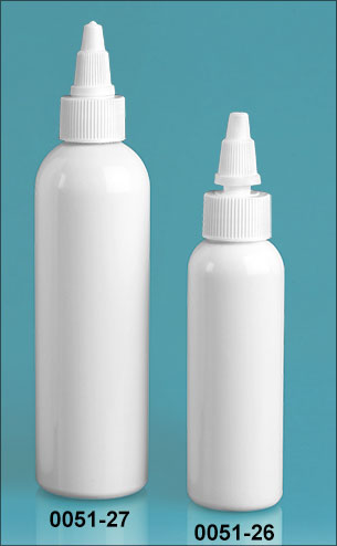 Plastic Bottles, White PET Cosmo Round Bottles w/ White Twist Top Caps
