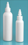 PET Plastic Bottles, White Cosmo Round Bottles w/ White Twist Top Caps