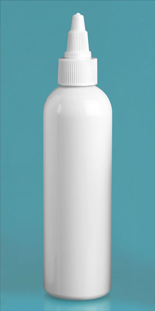 4 oz White PET Cosmo Round Bottles w/ White Twist Top Caps