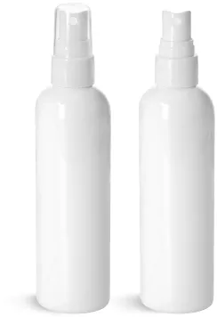 PET White Cosmo Round Bottles w/ Smooth White Fine Mist Sprayers