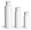 PET Plastic Bottles, White Cosmo Round Bottles w/ White Child Resistant Caps