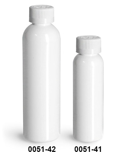 Plastic Bottles, White PET Cosmo Round Bottles w/ White Child Resistant Caps