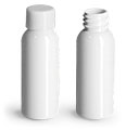 PET Plastic Bottles, White Cosmo Round Bottles w/ Smooth White PE Lined Caps