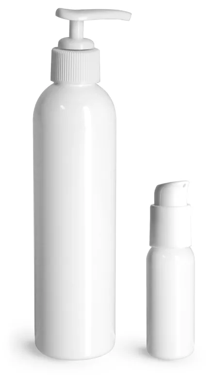 PET  White Cosmo Round Bottles w/ White Lotion Pumps