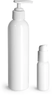 PET White Cosmo Round Bottles w/ White Lotion Pumps