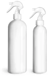 PET White Cosmo Round Bottles w/ White Mini Trigger Sprayers 