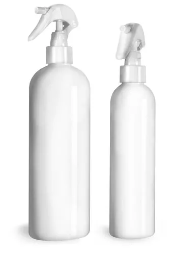 Clear PET Cosmo Round Bottles w/ White Mini Trigger Sprayers