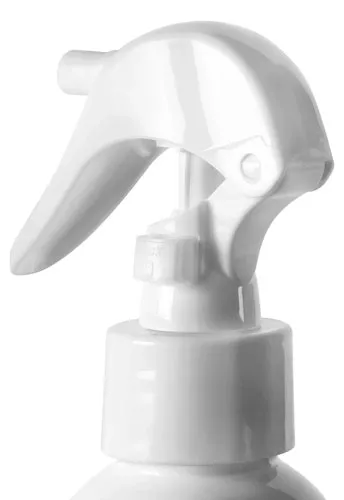 16 oz White PET Cosmo Round Bottles w/ White Polypropylene Mini Trigger Sprayers