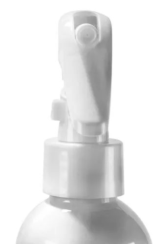 16 oz White PET Cosmo Round Bottles w/ White Polypropylene Mini Trigger Sprayers