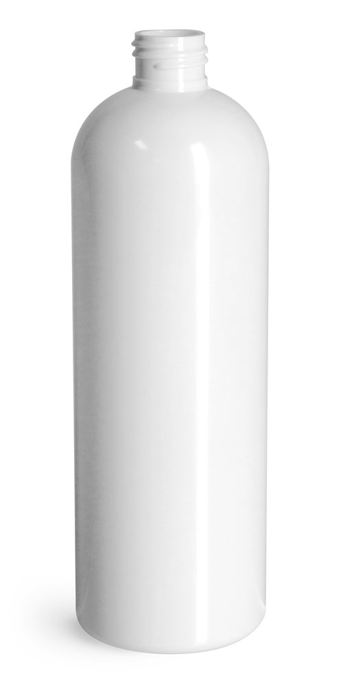 16 oz Plastic Bottles, White PET Cosmo Round Bottles (Bulk), Caps NOT Included