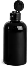 PET Black Boston Round Bottles w/ Black Smooth Snap Top Caps