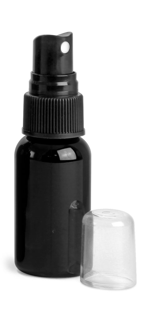 1 oz Black PET Boston Rounds w/ Black Fine Mist Sprayers