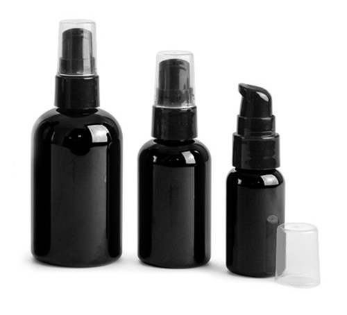 Black Boston Round Bottles w/ Black Treatment Pumps