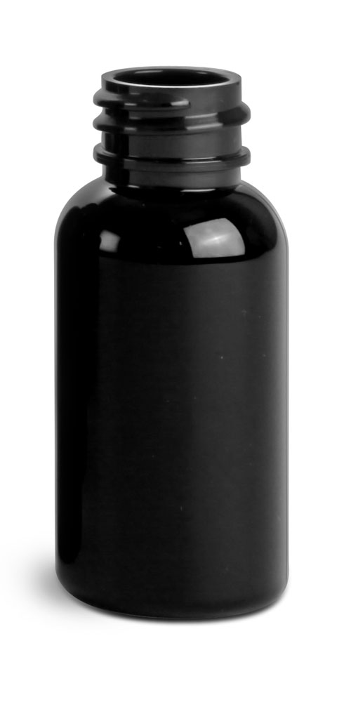 1 oz Black PET Round Bottles (Bulk), Caps NOT included