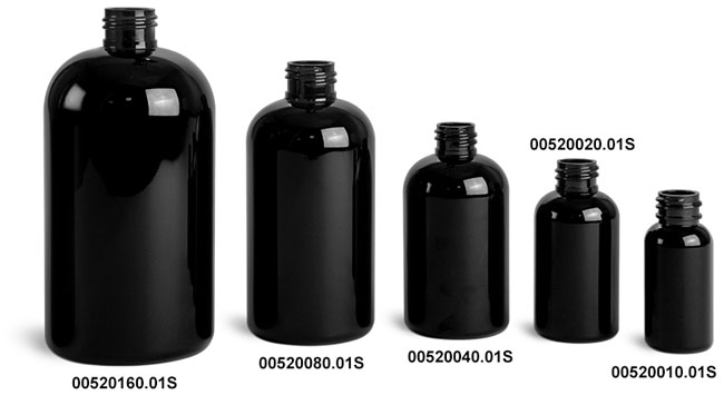 Plastic Bottles, Black PET Round Bottles (Bulk), Caps NOT Included